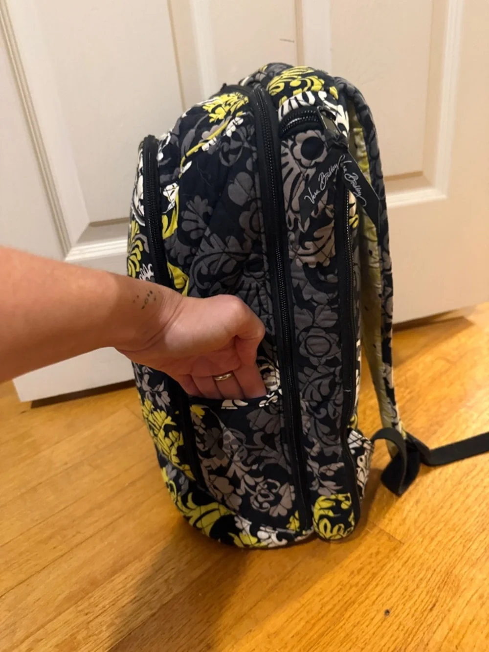 Vera Bradley Baroque Black Gray Yellow Floral Laptop Backpack